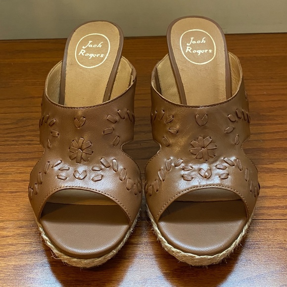 JACK ROGERS Sophia Oak Brown Leather Wedge Sandals🤎 - Picture 4 of 5